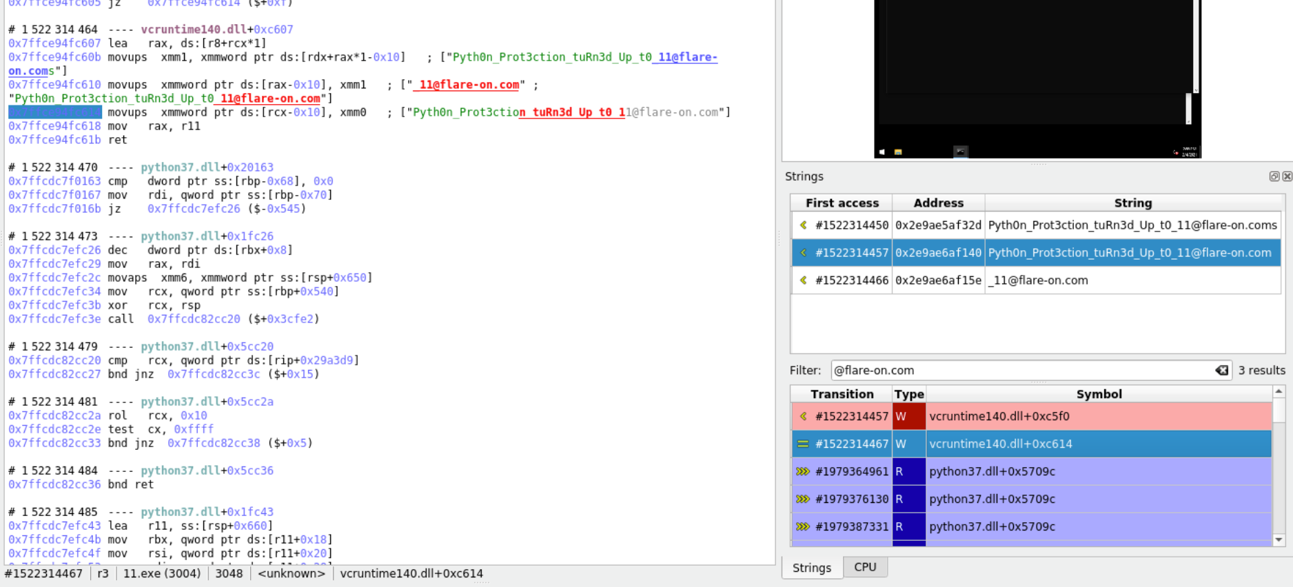 esReven's GUI: string view with the flag
